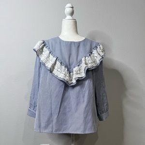 NEW Anthropologie Blue + White Stripe 3/4 Quarter Length Sleeve Peasant Top ✌🏽